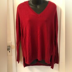 RED V- NECK LONG SLEEVE SWEATER BARELY WORN